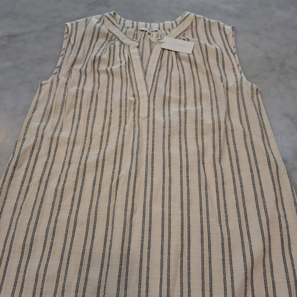 New ZSUPPLY Minna Stripe Mini Dress Wom L SeaSalt Navy Blue Shift Coastal Vacay